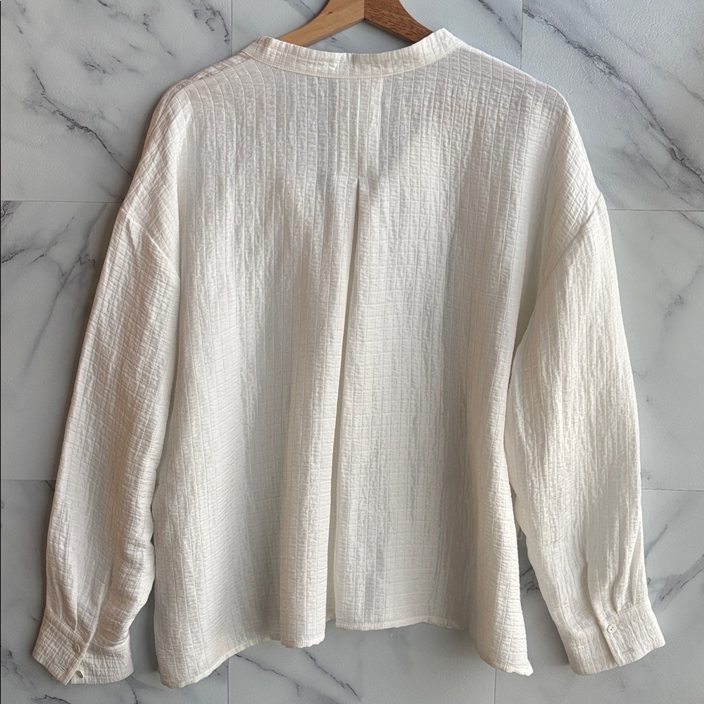 Eileen Fisher Silk Linen Box Band Collar Top Size Large - Picture 6 of 8